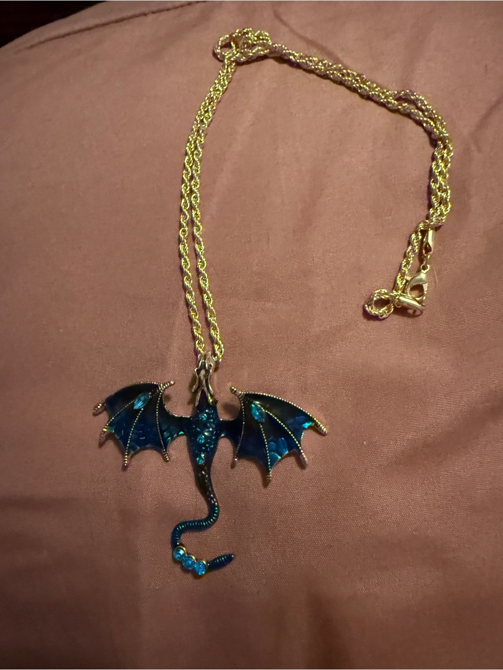 Gold Chain Blue Dragon Pendant Necklace